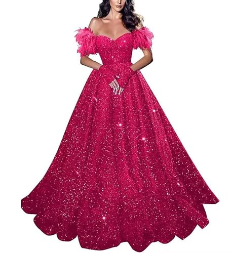 TANPAUL Glitzer Ballkleider A-Linie Abendkleid Eine Linie Partykleid Hochzeitskleider Rose 38 von TANPAUL