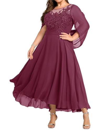 TANPAUL Große Größe Brautmutterkleid für Hochzeit - Spitze Abendkleider mit Cape Chiffon Kleider für Hochzeitsgäste Maulbeere 52 von TANPAUL