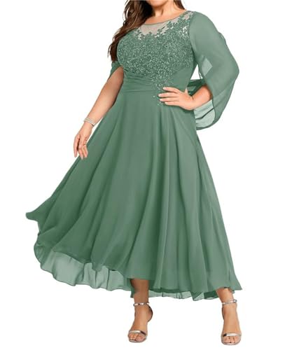 TANPAUL Große Größe Brautmutterkleid für Hochzeit - Spitze Abendkleider mit Cape Chiffon Kleider für Hochzeitsgäste Pastellgrün 40 von TANPAUL