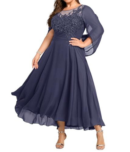 TANPAUL Große Größe Brautmutterkleid für Hochzeit - Spitze Abendkleider mit Cape Chiffon Kleider für Hochzeitsgäste Stürmisch 50 von TANPAUL