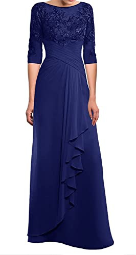 TANPAUL Lang Spitzen Chiffon Brautmutterkleid Halbarm Elegant Abendkleid Gast Kleid Königsblau 38 von TANPAUL