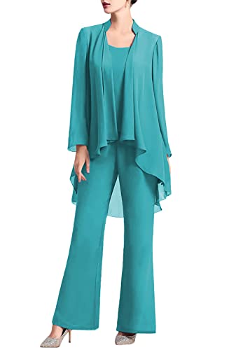 TANPAUL Hosenanzug Damen Festlich 3 Teilig Chiffon Abendkleider Elegant für Hochzeit Brautmutterkleider Partykleid mit Jacke Jade 42 von TANPAUL