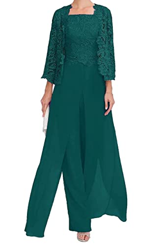 TANPAUL Hosenanzug Damen Festlich Elegant - 3 Teilig Spitzen Oberteile Abendkleid Lang Hochzeitsgast Kleid mit Jacke von TANPAUL