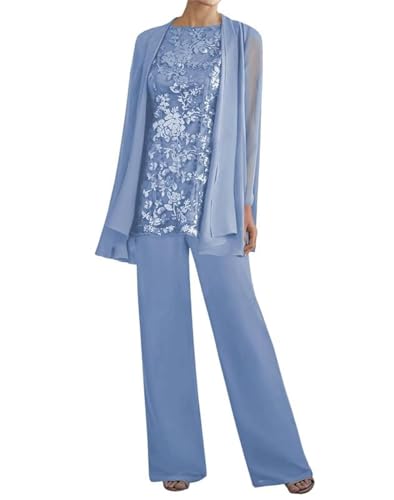 TANPAUL Hosenanzug Damen Festlich Elegant - 3 Teilig Spitzen Oberteile Abendkleider Langarm Hochzeitsgast Jumpsuits mit Jacke von TANPAUL