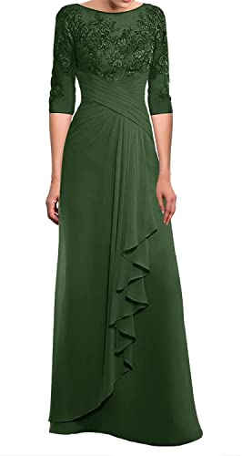 TANPAUL Lang Spitzen Chiffon Brautmutterkleid Halbarm Elegant Abendkleid Gast Kleid Oliv 38 von TANPAUL