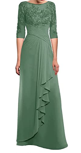 TANPAUL Lang Spitzen Chiffon Brautmutterkleid Halbarm Elegant Abendkleid Gast Kleid Salbei 38 von TANPAUL