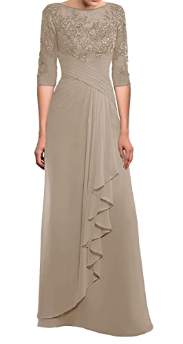 TANPAUL Lang Spitzen Chiffon Brautmutterkleid Halbarm Elegant Abendkleid Gast Kleid Traupe 38 TANPAUL Lang Spitzen Chiffon Brautmutterkleid Halbarm Elegant Abendkleid Gast Kleid Traupe 38 von TANPAUL
