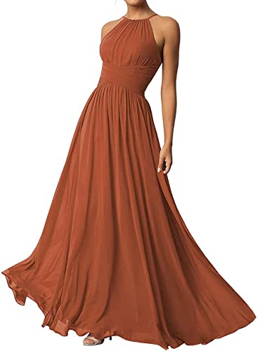 TANPAUL Neckholder Chiffon Brautjungfernkleid Lang Ärmellose Abendkleid Hochzeit Dunkel orange 44 von TANPAUL