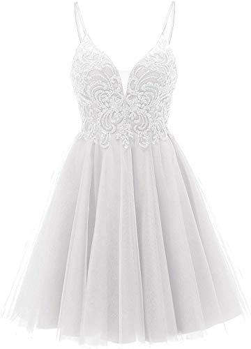 TANPAUL Partykleid Elegant Kurz Tüll Hochzeitskleid A-Linie Promkleid Festkleider V-Ausschnitt Elfenbein 38 von TANPAUL