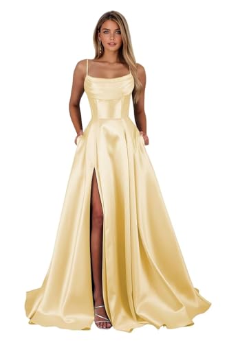 TANPAUL Perlen Ballkleider Damen Lang - Spaghettiträger Satin Abendkleid Cowl Neck Brautjungfernkleider mit Taschen TANPAUL Perlen Ballkleider Damen Lang - Spaghettiträger Satin Abendkleid Cowl Neck Brautjungfernkleider mit Taschen von TANPAUL