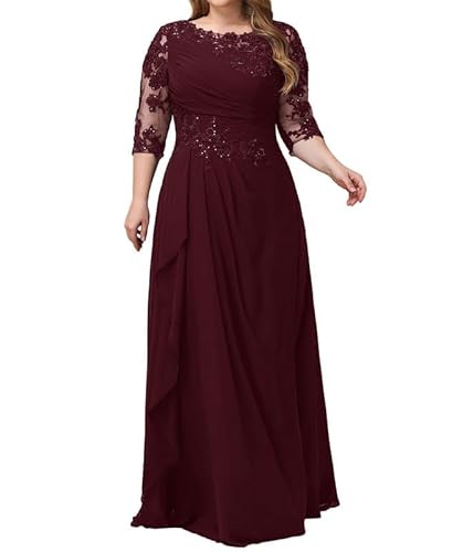 TANPAUL Rundhalsausschnitt Brautmutterkleider Spitze Applikationen Chiffon Abendkleid Burgund 48 von TANPAUL