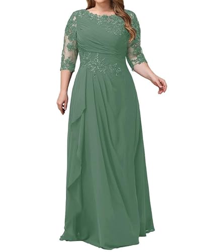 TANPAUL Rundhalsausschnitt Brautmutterkleider Spitze Applikationen Chiffon Abendkleid Pastellgrün 46 von TANPAUL