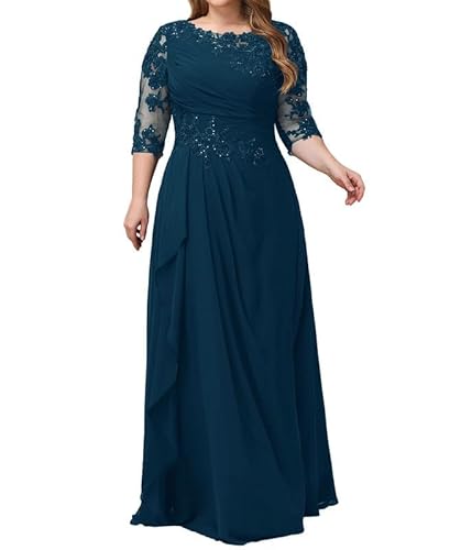 TANPAUL Rundhalsausschnitt Brautmutterkleider Spitze Applikationen Chiffon Abendkleid Teal 44 von TANPAUL
