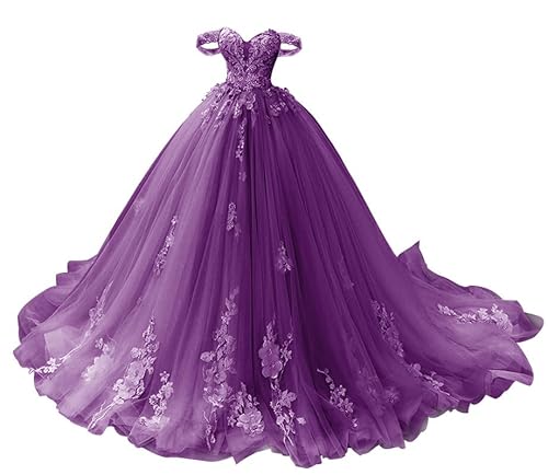 TANPAUL Schulterfrei Abendkleid Spitze Tüll Prinzessin Herzausschnitt Partykleider Traube 44 von TANPAUL