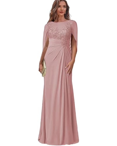 TANPAUL Sommerkleid mit Kurzarm Damen - Elegant Abendkleid für Hochzeit Rundhals Maxi Große Größen Dunkelrosa 48 von TANPAUL