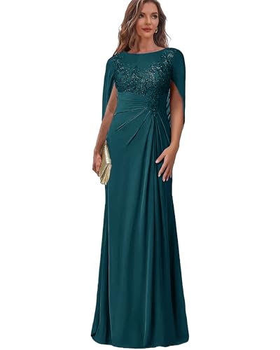 TANPAUL Sommerkleid mit Kurzarm Damen - Elegant Abendkleid für Hochzeit Rundhals Maxi Große Größen Pfau 48 von TANPAUL