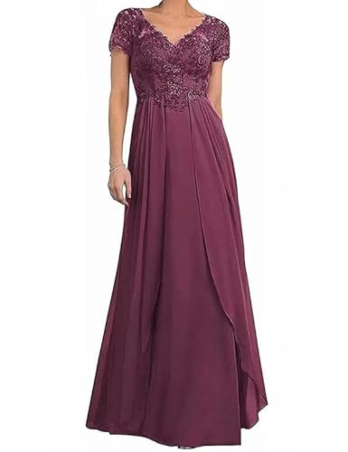 TANPAUL Spitze Chiffon Brautmutterkleider V-Ausschnitt Abendkleider Hochzeitskleider Wüstenrose 38 von TANPAUL