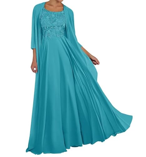 TANPAUL Spitze Chiffon Brautmutterkleider mit Jacke Langarm Rundhalsausschnitt Abendkleid Jade 40 von TANPAUL