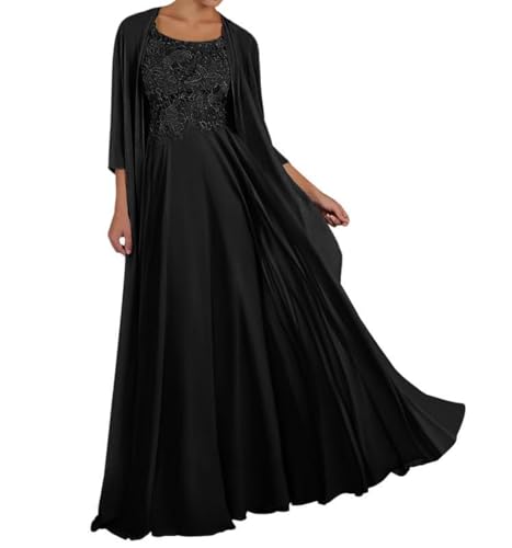 TANPAUL Damen Brautmutterkleider mit Jacke - Spitze Chiffon Abendkleider mit 3/4 Ärmel Lange A-Linie Festliche Partykleider von TANPAUL