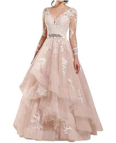 TANPAUL Spitzen Brautkleider A-Linie Langarm V-Ausschnitt Hochzeitskleider Abendkleider Champagner 48 TANPAUL Spitzen Brautkleider A-Linie Langarm V-Ausschnitt Hochzeitskleider Abendkleider Champagner 48 von TANPAUL
