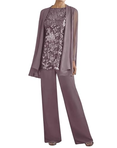 TANPAUL Spitzen Hosenanzug Damen 3 Teilig für Hochzeit - Chiffon Formell Abendanzug Brautmutterkleider mit Jacke von TANPAUL