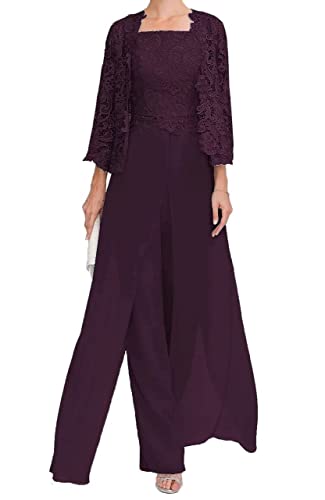 TANPAUL Spitzen Hosenanzug Damen Hochzeit - Chiffon Jumpsuits Brautmutterkleider mit Jacke Formell Abendanzug von TANPAUL