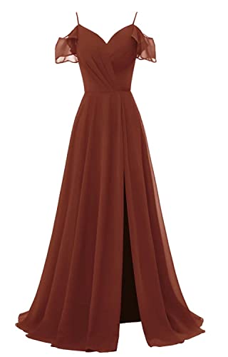 TANPAUL V-Ausschnitt Brautjungfernkleiderer Chiffon Spaghettiträger Abendkleid mit Schlitz Meerblau 38 von TANPAUL