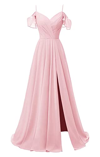 TANPAUL V-Ausschnitt Brautjungfernkleiderer Chiffon Spaghettiträger Abendkleid mit Schlitz Rosa 36 von TANPAUL