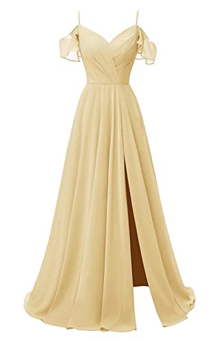 TANPAUL V-Ausschnitt Brautjungfernkleiderer Chiffon Spaghettiträger Abendkleid mit Schlitz Rust 38 von TANPAUL