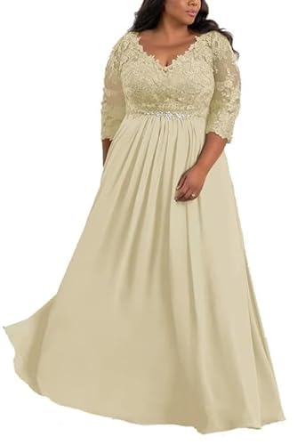 TANPAUL V-Ausschnitt Brautmutterkleider Spitze Applikationen Chiffon Gastkleider Abendkleid Champagner 40 von TANPAUL