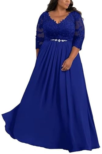 TANPAUL V-Ausschnitt Brautmutterkleider Spitze Applikationen Chiffon Gastkleider Abendkleid Königsblau 38 von TANPAUL