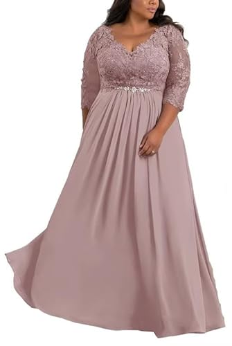 TANPAUL V-Ausschnitt Brautmutterkleider Spitze Applikationen Chiffon Gastkleider Abendkleid Mauve 44 von TANPAUL