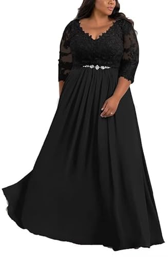 TANPAUL V-Ausschnitt Brautmutterkleider Spitze Applikationen Chiffon Gastkleider Abendkleid Schwarz 58 von TANPAUL