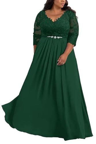 TANPAUL V-Ausschnitt Brautmutterkleider Spitze Applikationen Chiffon Gastkleider Abendkleid Smaragdgrün 48 von TANPAUL