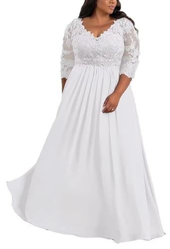 TANPAUL V-Ausschnitt Brautmutterkleider Spitze Applikationen Chiffon Gastkleider Abendkleid Weiß 54 von TANPAUL