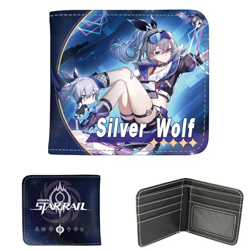 TANSHOW Honkai Star Rail Geldbörse Kann Kreditkarten Bargeld Burable Clutch Anime Geldbörse für Männer Frauen aufnehmen (Silver Wolf2) von TANSHOW