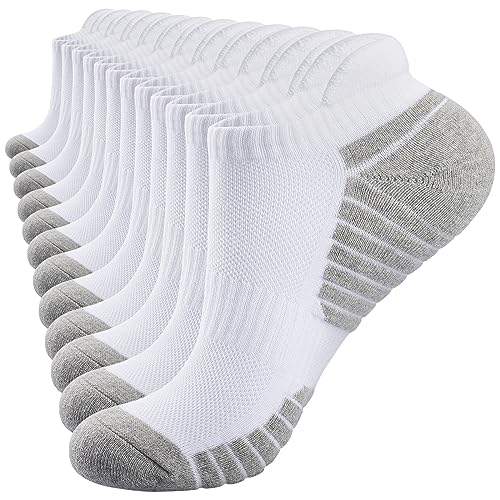 Atmungsaktives Anti-Rutsch Socken Herren Damen 35-38, Classic Crew Baumwolle Füßlinge Wintersocken Tennissocken Unisex, Low-Cut Business Sneaker Socken Arbeitssocken Wandersocken, Weiß 6 Paar, S von TANSTC