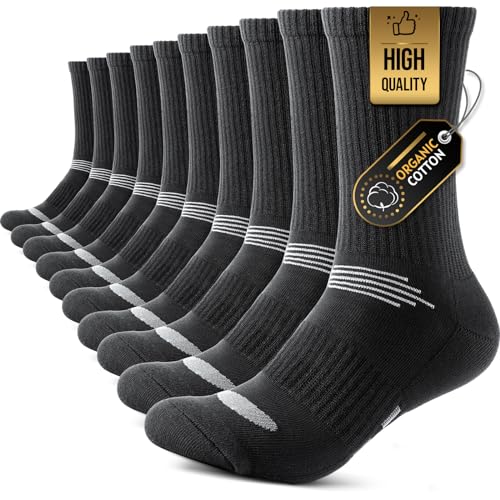 Baumwolle Herrensocken 47-50, Winter Wärme Dicke Socken Herren Damen, Outdoor Tennissocken Laufsocken Füßlinge Unisex, Thermo Atmungsaktiv Sportsocken Trekkingsocken Funktionssocken, Schwarz 5 Paar von TANSTC