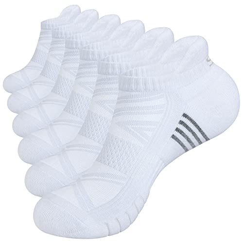 Sneaker Socken Herren Damen, Anti-Rutsch Baumwolle Socken, Low-Cut Sportsocken Laufsocken, Sommer Atmungaktive Tennissocken Für Outdoor Sport 6 Paar, Winter Thermo Arbeitssocken, Weiß, S 35-38 von TANSTC