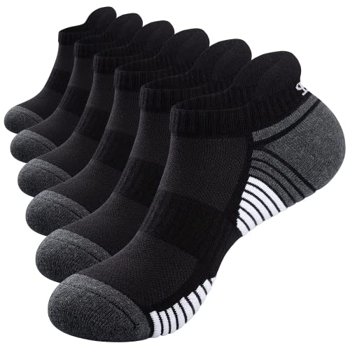 TANSTC Sneaker Socken Herren Damen 39-42 Baumwolle Atmungsaktives Füßlinge Tennissocken Laufsocken Unisex Sommer Anti-Rutsch Wandersocken Kuschelsocken Herrensocken Männer Schwarz 6 Paar Geschenke von TANSTC