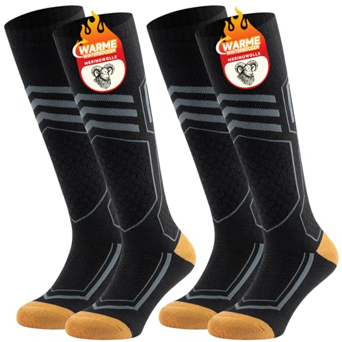 TANSTC Merino Professionell Skisocken Damen 35-38, Winter Dicke Thermosocken Herren Elastizität Atmungsaktive Trekkingsocken Antiblasen Wärme Wandersocken Wintersocken Sneaker Socken, Schwarz 2 Paar von TANSTC