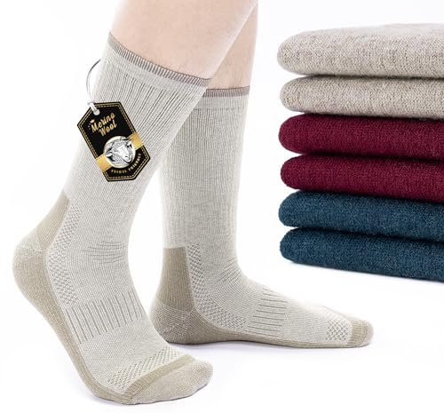 TANSTC Professionell Wandersocken Herren 43-46 Merino Wollsocken Arbeitssocken Skisocken Atmungsaktiv Sneaker Socken Damen Wärme Dicke Thermosocken Wintersocken Kuschelsocken, 3 Paar Mehrfarbig L von TANSTC