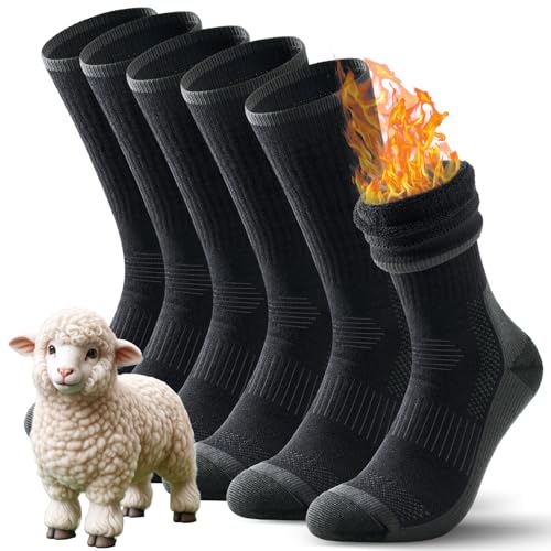 TANSTC Merino Socken Herren 43-46 Wollsocken Thermosocken Damen Thermo Wandersocken Wintersocken Warme Dicke Herrensocken Kuschelsocken Hohe Elastizität Tennissocken Arbeitssocken, 3 Paar Schwarz L von TANSTC