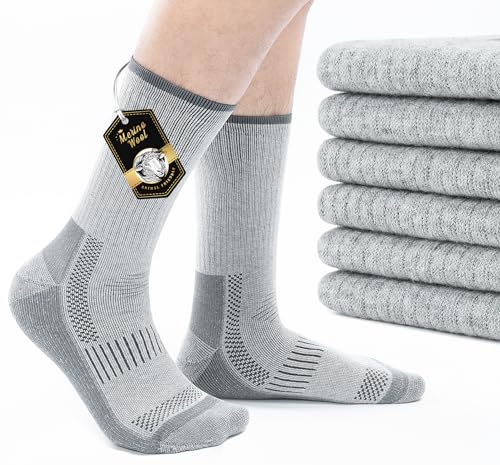 TANSTC Merino Wandersocken Herren 43-46 Professionell Atmungsaktiv Sneaker Socken Rutschfest Premium Tennissocken Sportsocken Classic Business & Freizeit Herrensocken Thermosocken, 3 Paar Grau L von TANSTC