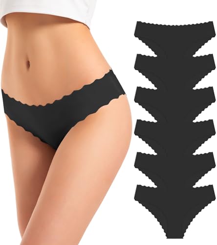 TANSTC Seamless Slip Damen Unterwäsche Frauen Atmungsaktiv Unterhosen Unterhose Damen Unterwäsche Nahtlose Sport Hipster Panties Schlüpfer Stretch Damenunterwäsche Höschen Schwarz 6er Pack S von TANSTC