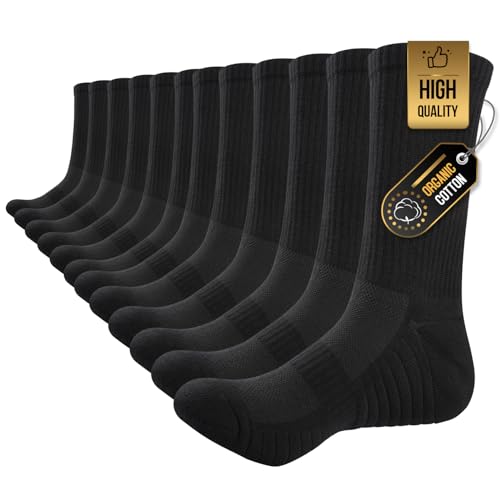 TANSTC Sneaker Socken Herren Damen Baumwolle Laufsocken Atmungsaktiv Weich Lange Warm rutschfest Sportsocken Schwarz Weiß Grau 6 Paar 43-46 39-42 35-38 47-50 Wandersocken von TANSTC