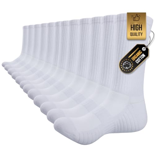 TANSTC Wandersocken Herren Damen 43-46, Winter Baumwolle Rutschfest Sneaker Socken Unisex, Hohe Elastizität Sportsocken Tennissocken Arbeitssocken, Basketball Fussball Basketball Laufen, Weiß 6 Paar von TANSTC