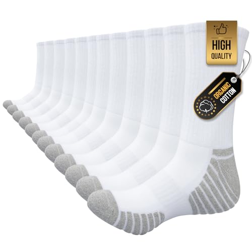 TANSTC Sneaker Socken Herren Damen 43-46, Winter Wärme Dicke Arbeitssocken Wandersocken, Baumwolle Rutschfest Tennissocken Sportsocken Herrensocken, Geburtstagsgeschenk Für Frauen Männer, Weiß 6 Paar von TANSTC