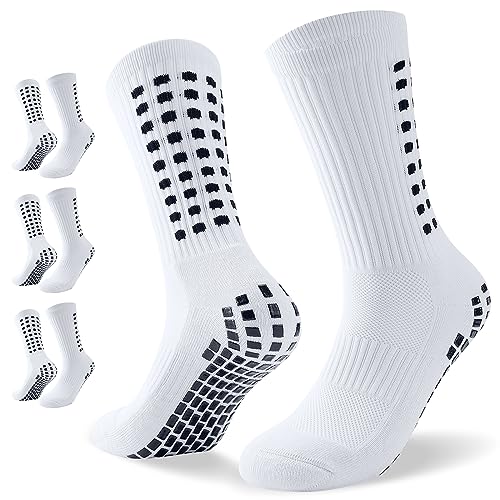 TANSTC Socken Socken Herren Damen 39-42 43-46, Baumwolle Grip Socken Fussball Männer, Atmungsaktiv Rutschfest Kompression Fußball Yoga Socken Unisex, Outdoor Fußballsocken Tennissocken 3 Paar Weiß von TANSTC