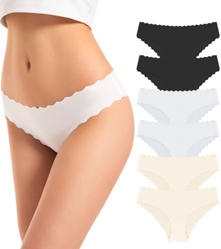 TANSTC Unterhosen Damen Nahtlose Atmungsaktiv Unterwäsche Frauen Schlüpfer Brazilian Slips Damen Panties Hipster Pantys Stretch Damenunterwäsche Schwarzer Und Weißer Hautton 6er Pack S von TANSTC